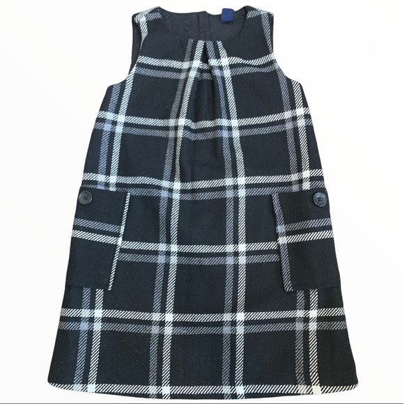 BABYGAP Tucked Jumper Plaid Grid Overall Slip Dress With Pockets Black Girl 4Y - Picture 1 of 9